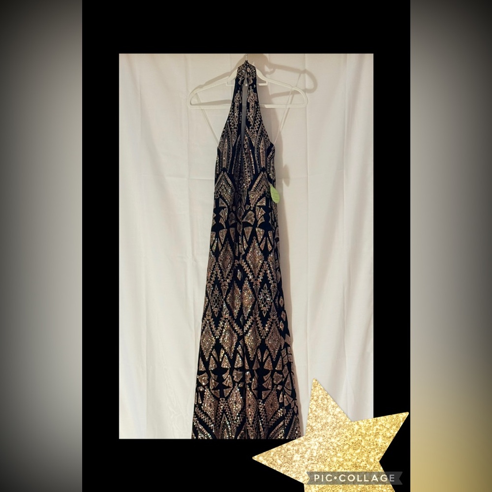 Black and Gold Halter Maxi Dress